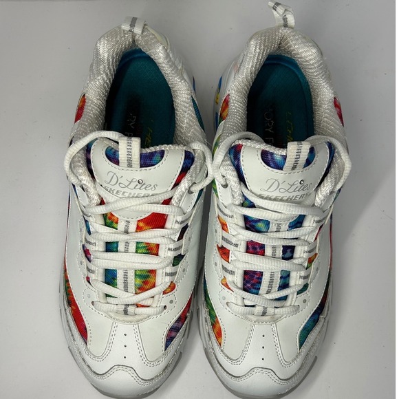 Skechers D Lites Women Tie Dye Chunky Sneakers White Rainbow Size 8 - Picture 3 of 13